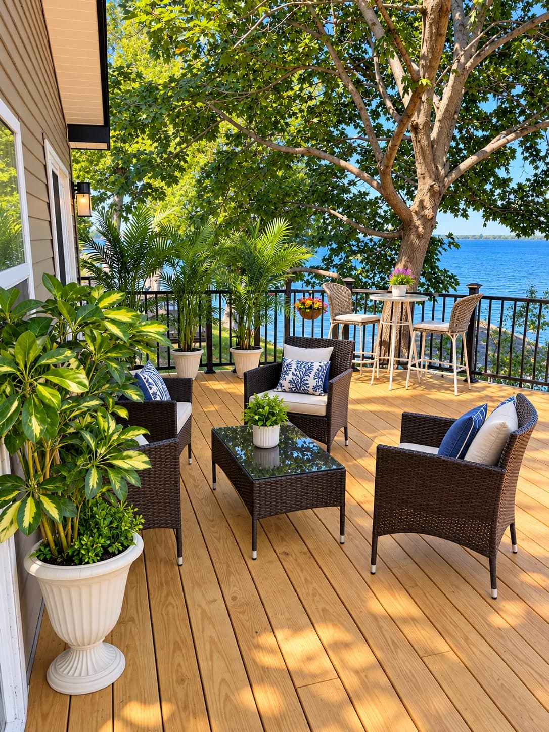 Private lakefront deck seating